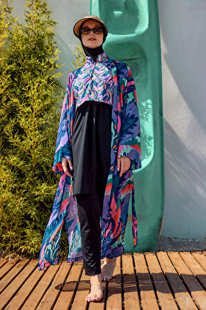Remsa Tesettür Mayo Üzerine Tek Kaftan Kimono Pareo Mor RP028 Morika | 1