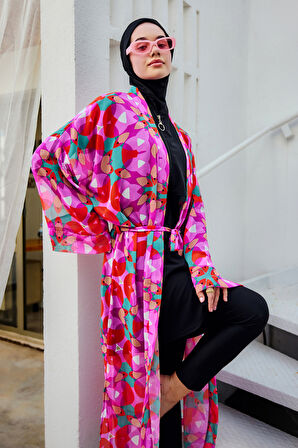Remsa Tesettür Mayo Üzerine Tek Kaftan Kimono Pareo Pembe03 RP024 Renkpare | 1