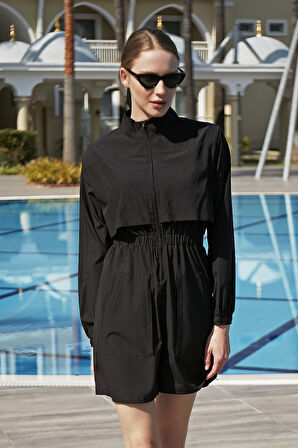 Remsa Tulum Spor Paraşüt Yarı Kapalı Tesettür Yüzücü Mayo R100 Siyah | XS