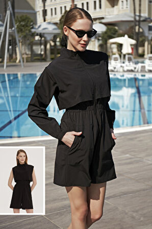 Remsa Tulum Spor Paraşüt Yarı Kapalı Tesettür Yüzücü Mayo R100 Siyah | XS