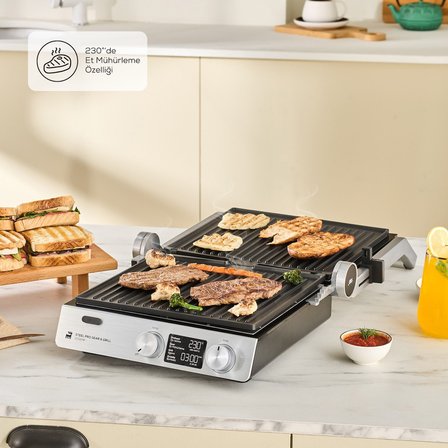Karaca Dijital LCD Ekranlı 2000 Watt Zaman Ayarlı 6 Dilim Kapasiteli Izgara ve Tost Makinesi
