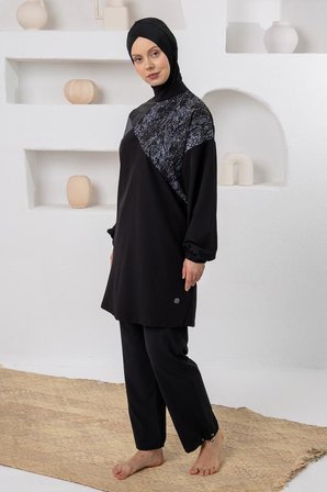 Adasea 261223 Siyah Melody Spor Lycra Uzun Kollu Tesettür Mayo