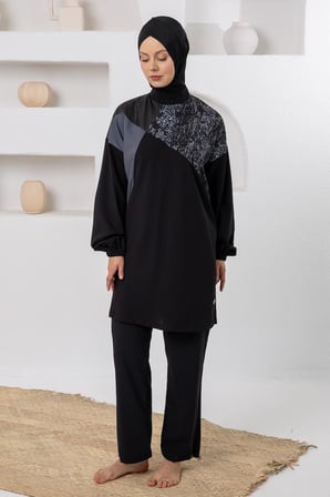 Adasea 261223 Siyah Melody Spor Lycra Uzun Kollu Tesettür Mayo