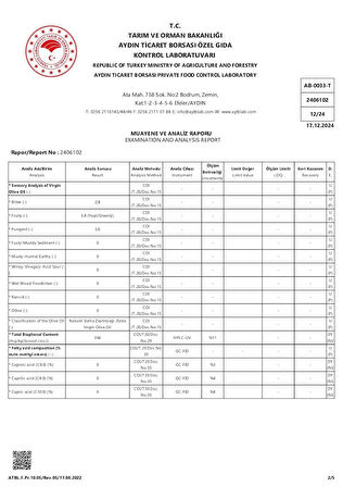 LELEG ORGANİK TARIM-Naturel Sızma Zeytinyağı-Erken Hasat Soğuk Sıkım-Asit: Binde 2-Polifenol: 354-5 lt