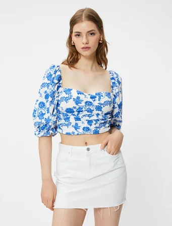 Crop Bluz Kalp Yaka Gipeli