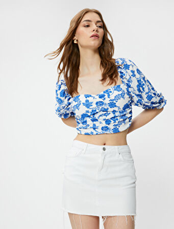 Crop Bluz Kalp Yaka Gipeli