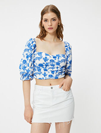 Crop Bluz Kalp Yaka Gipeli