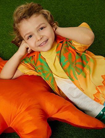 Gömlek Kısa Kollu Manzara Baskılı Viskon