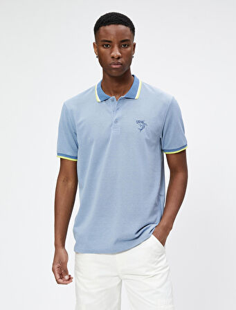 Polo Yaka Tişört Köpek Balığı İşlemeli Biyeli Düğmeli