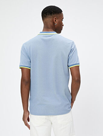 Polo Yaka Tişört Köpek Balığı İşlemeli Biyeli Düğmeli