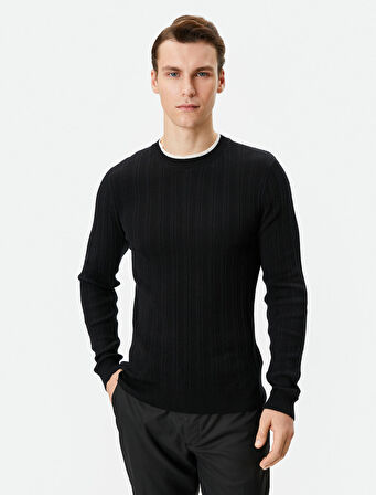 Slim Fit Kazak Triko Dokulu Yaka Detaylı Uzun Kollu