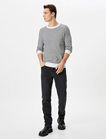 Bisiklet Yaka Kazak Triko Dokulu Uzun Kollu