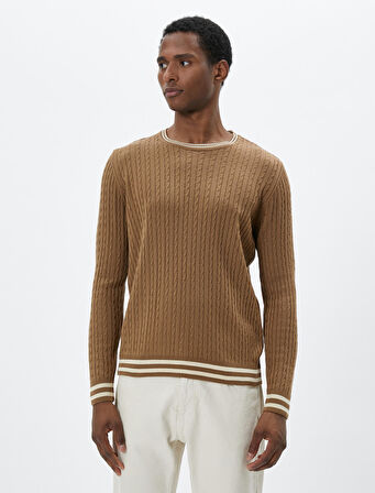 Basic Triko Kazak Bisiklet Yaka Örgü Motifli Biyeli