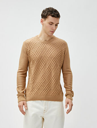 Triko Kazak Baklava Desenli Uzun Kollu Bisiklet Yaka 