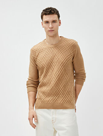 Triko Kazak Baklava Desenli Uzun Kollu Bisiklet Yaka 