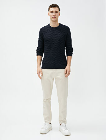 Triko Kazak Baklava Desenli Uzun Kollu Bisiklet Yaka 