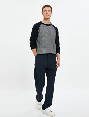 Triko Kazak Bisiklet Yaka Dokulu Renk Bloklu