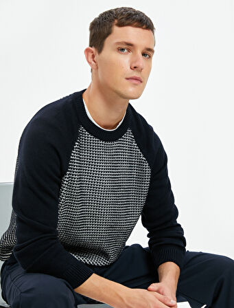 Triko Kazak Bisiklet Yaka Dokulu Renk Bloklu