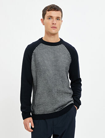 Triko Kazak Bisiklet Yaka Dokulu Renk Bloklu