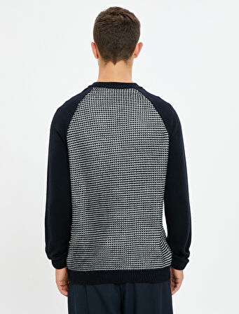 Triko Kazak Bisiklet Yaka Dokulu Renk Bloklu