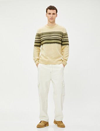 Bisiklet Yaka Kazak Akrilik Karışımlı Etnik Desenli