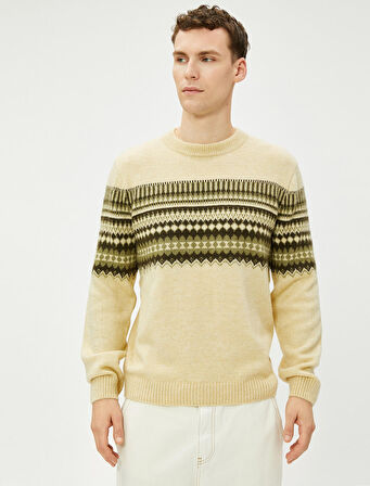 Bisiklet Yaka Kazak Akrilik Karışımlı Etnik Desenli