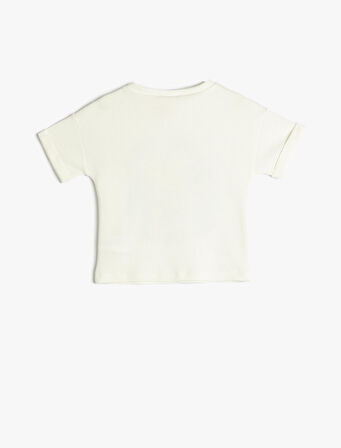 Tişört Yakası Düğmeli Bisiklet Yaka Baskılı Kısa Kollu Dokulu Pamuklu