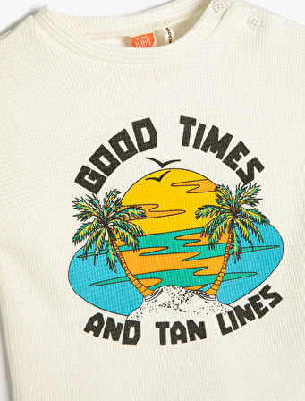 Tişört Yakası Düğmeli Bisiklet Yaka Baskılı Kısa Kollu Dokulu Pamuklu