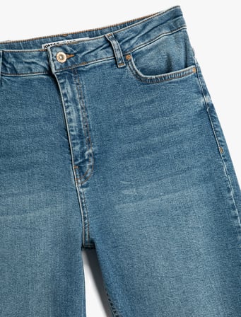 Yüksek Bel Kot Pantolon Hafif Dar Kesim - Mom Slim Jean