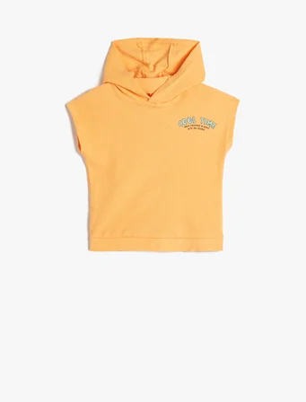 Kapşonlu Sweatshirt Havlu Kumaş Kısa Kollu Arkası Baskılı Pamuklu