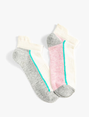 2'li Patik Çorap Seti Geometrik Desenli Çok Renkli