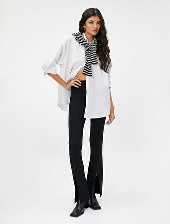 İspanyol Paça Tayt Pantolon Yırtmaçlı Yüksek Bel