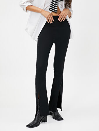 İspanyol Paça Tayt Pantolon Yırtmaçlı Yüksek Bel