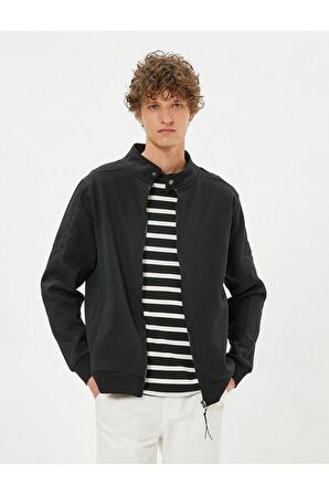Fermuarlı Sweatshirt Cep Detaylı Yuvarlak Yaka Çıtçıt Düğmeli