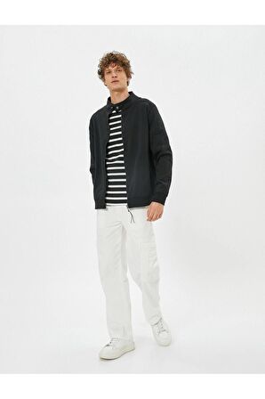 Fermuarlı Sweatshirt Cep Detaylı Yuvarlak Yaka Çıtçıt Düğmeli