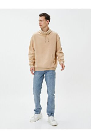 Oversize Sweatshirt Şal Yaka Kanguru Cepli Bağcıklı Şardonlu