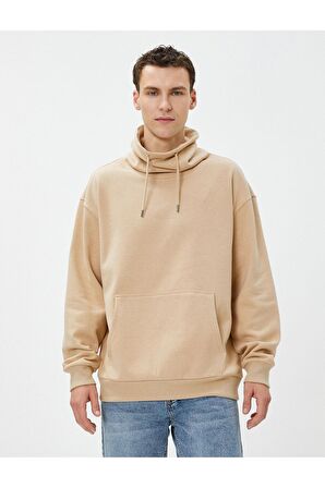 Oversize Sweatshirt Şal Yaka Kanguru Cepli Bağcıklı Şardonlu