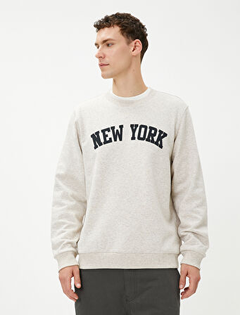 Kolej Sweatshirt Şehir Baskılı Bisiklet Yaka Uzun Kollu Şardonlu