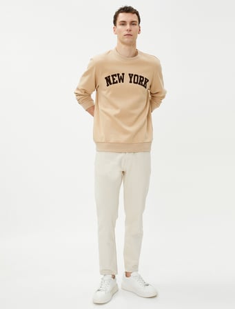 Kolej Sweatshirt Şehir Baskılı Bisiklet Yaka Uzun Kollu Şardonlu