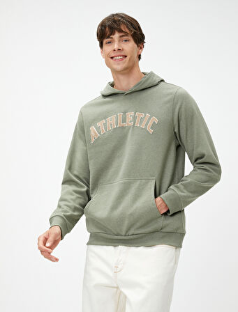 Kolej Sweatshirt Kapşonlu Kanguru Cep Detaylı İşlemeli Şardonlu