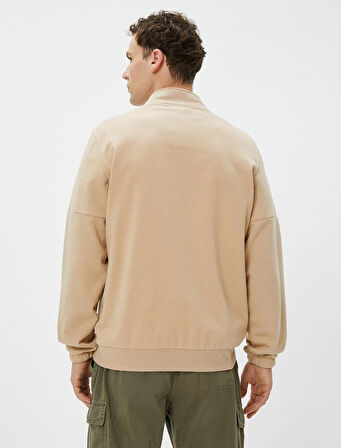 Basic Sweat Yarım Fermuarlı Dik Yaka Uzun Kollu Şardonlu