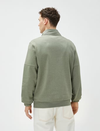 Basic Sweat Yarım Fermuarlı Dik Yaka Uzun Kollu Şardonlu