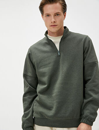 Basic Sweat Yarım Fermuarlı Dik Yaka Uzun Kollu Şardonlu
