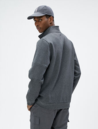 Basic Sweat Yarım Fermuarlı Dik Yaka Uzun Kollu Şardonlu