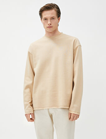 Oversize Sweat Bisiklet Yaka Uzun Kollu Şardonlu