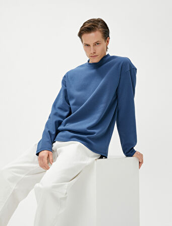 Oversize Sweat Bisiklet Yaka Uzun Kollu Şardonlu