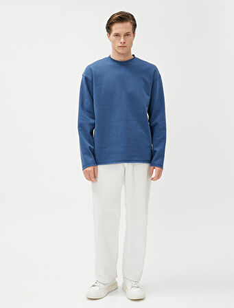 Oversize Sweat Bisiklet Yaka Uzun Kollu Şardonlu