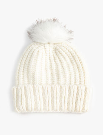 Örgü Bere Lastikli Peluş Ponponlu