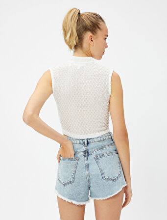 Crop Atlet Pencere Detaylı Bağlamalı Dokulu