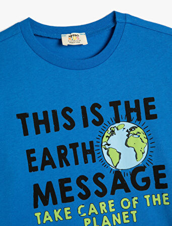 Tişört Slogan Temalı Baskılı KIsa Kollu Bisiklet Yaka Pamuklu